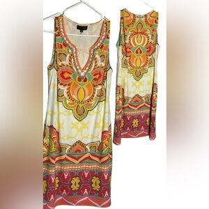 Hale Bob dress M. artsy boho,floral flirty ,beaded,Hollywood,Halle Berry,Eva,…